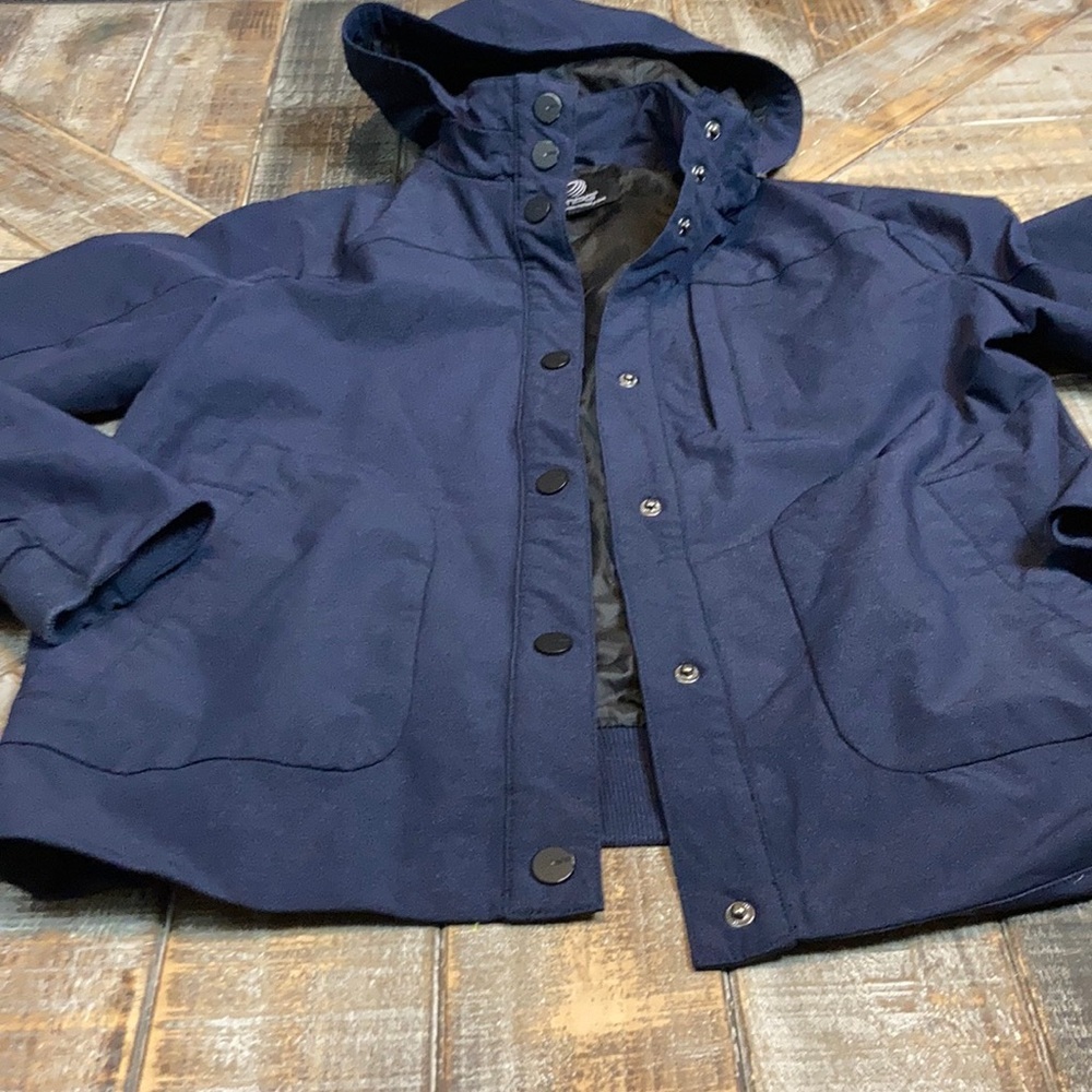 MPG navy hooded jacket w/snap buttons. 3 pockets. - Picture 2 of 5